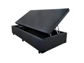 Cama Box Baú Solteiro Sintético Preto + Colchão Espuma D33 Bordado 56x88x188cm