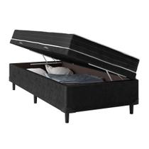 Cama Box Baú Solteiro Sintético Preto com Colchão de Espuma Semi Ortopédica Extra Firme Resistente Preto 88x188x52cm Suporta 80kg Cama Box Baú Solteiro Sintético Preto com Colchão de Espuma Semi Ortopédica Extra Firme Resistente Preto 88x188x52cm Suporta 80kg