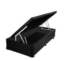 Cama Box baú solteiro Sintetico preto com pistao a gás