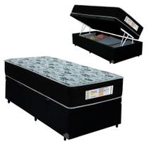 Cama Box Baú Solteiro Sonnolux com Colchão Molas Ensacadas Sintético Preto Sereneprime