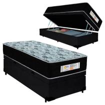 Cama Box Baú Solteiro Sonnolux Suede com Colchão Molas Ensacadas Preto Sereneprime