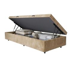 Cama Box Bau Solteiro Suede Bege 78x188x35 - FA Elegante Cama Box Bau Solteiro Suede Bege 78x188x35 - FA Elegante