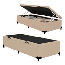 Cama Box Baú Solteiro Suede Bege Belluno 88x188x41