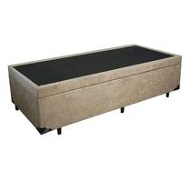 Cama box baú solteiro suede bege -pistão A gás