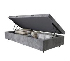 Cama Box Bau Solteiro Suede Cinza 88x188x35 - FA Elegante Cama Box Bau Solteiro Suede Cinza 88x188x35 - FA Elegante