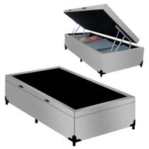 Cama Box Baú Solteiro Suede Cinza Belluno 88x188x41
