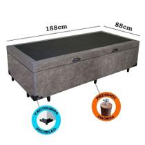 Cama box bau solteiro suede cinza luxo pistão a gás - Ortobello