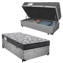 Cama Box Baú Solteiro Suede + Colchão De Espuma D33 - Serene - 88cm Cor:cinza Cama Box Baú Solteiro Suede + Colchão De Espuma D33 - Serene - 88cm Cor:cinza