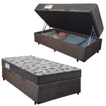 Cama Box Baú Solteiro Suede + Colchão De Espuma D33 - SerenePrime - 88cm Marrom