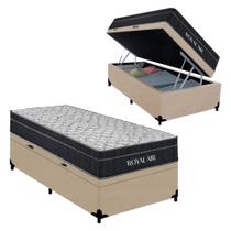 Cama Box Baú Solteiro Suede + Colchão Molas Ensacadas Royal Sleep Royal Air 88x188x67 Cama Box Baú Solteiro Suede + Colchão Molas Ensacadas Royal Sleep Royal Air 88x188x67