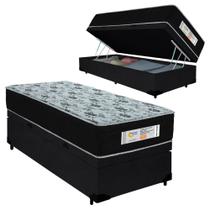 Cama Box Baú Solteiro Suede + Colchão Molas Ensacadas SerenePrime Sonnolux 88cm - Suporta Até 110 Kg Por Pessoa Cor:Pret Cama Box Baú Solteiro Suede + Colchão Molas Ensacadas SerenePrime Sonnolux 88cm - Suporta Até 110 Kg Por Pessoa Cor:Pret