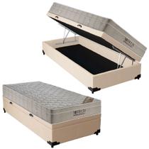 Cama Box Baú Solteiro Suede + Colchão Solteiro Ortobom Airtech Springpocket 59x88x188 Bege