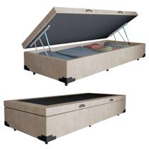 Cama Box Baú Solteiro Suede Mega Cama Bege 88x188x45cm