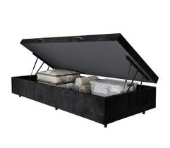 Cama Box Bau Solteiro Suede Preto 78x188x35 - Santo Box