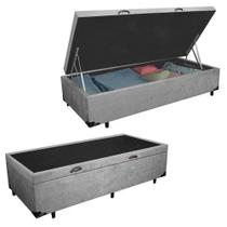 Cama Box Baú Solteiro Suede Serene cor presente Cinza 88x188x44