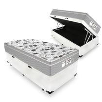 Cama Box Baú Solteiro Tecido Sintético Branco com Colchão de Molas Ensacadas - Probel - Evolution 88cm