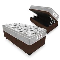 Cama Box Baú Solteiro Tecido Sintético Marrom com Colchão De Molas Ensacadas - Probel - Evolution 88cm