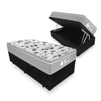 Cama Box Baú Solteiro Tecido Sintético Preto com Colchão de Molas Ensacadas - Probel - Evolution 88cm