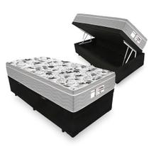 Cama Box Baú Solteiro Tecido Sintético Preto com Colchão de Molas Ensacadas - Probel - Evolution 88cm