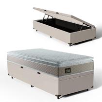 Cama Box Baú Solterio + Colchão Strong D45 One Face Bege 88x188x66cm - Suporta até 150Kg Por Pessoa