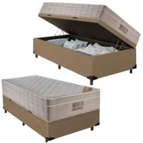 Cama Box Baú Suede Solteiro + Colchão De Molas Ensacadas Ortobom Airtech Springpocket 88x188x66 Bege Cama Box Baú Suede Solteiro + Colchão De Molas Ensacadas Ortobom Airtech Springpocket 88x188x66 Bege