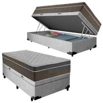 Cama Box Baú Suede Solteiro + Colchão Serene Molas Ensacadas 88x188x69 Cinza