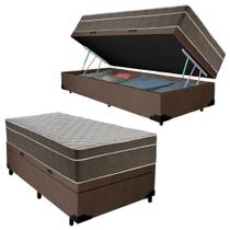 Cama Box Baú Suede Solteiro + Colchão Serene Molas Ensacadas 88x188x69 Marrom