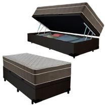 Cama Box Baú Suede Solteiro + Colchão Serene Molas Ensacadas 88x188x69 Preto Cama Box Baú Suede Solteiro + Colchão Serene Molas Ensacadas 88x188x69 Preto
