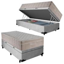 Cama Box Baú Suede Solteiro + Colchão SerenePrime Molas Ensacadas 88x188x69