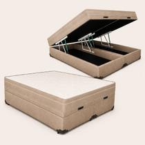 Cama box baú super king com colchão de molas ensacadas suede pistões a gas Cama box baú super king com colchão de molas ensacadas suede pistões a gas