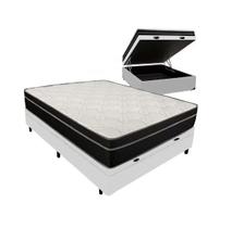 Cama Box Baú Viúva 128 Tecido Sintético Branco com Colchão Paris de Molas Ensacadas Preto 26x128x188 - Bello Box