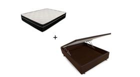 Cama Box Baú Viúva 128 Tecido Sintético Marrom com Colchão Paris de Molas Ensacadas Preto 26x128x188
