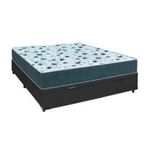Cama Box Baú Viúva 128 Tecido Sintético Preto Com Colchão Alegro Bello Box Espuma D28 Cinza 58x128x188