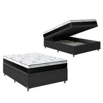 Cama Box Baú Viúva 128 Tecido Sintético Preto com Colchão Espuma D33 One Face - Bello Box - 58X128X188