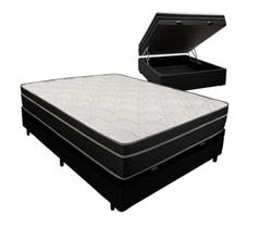 Cama Box Baú Viúva 128 Tecido Sintético Preto com Colchão Paris de Molas Ensacadas Preto 67x128x188