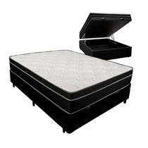 Cama Box Baú Viúva 128 Tecido Sintético Preto com Colchão Paris de Molas Ensacadas Preto 67x128x188