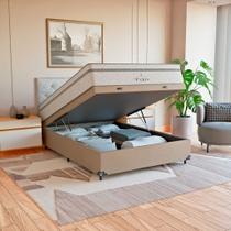 Cama Box Baú Viúva Bege + Colchão Paris Molas Branco Cama Box Baú Viúva Bege + Colchão Paris Molas Branco