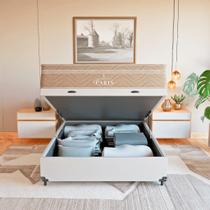 Cama Box Baú Viúva + Colchão Paris Molas Ensacadas Bege Cama Box Baú Viúva + Colchão Paris Molas Ensacadas Bege