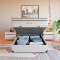 Cama Box Baú Viúva + Colchão Paris Molas Ensacadas Branco Cama Box Baú Viúva + Colchão Paris Molas Ensacadas Branco