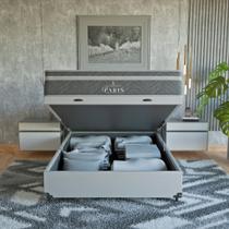 Cama Box Baú Viúva + Colchão Paris Molas Ensacadas Cinza