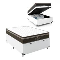 Cama Box Baú Viúva + Colchão Paris Molas Ensacadas Pocket - 66x128x188cm - Couro Branco