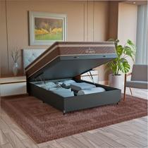 Cama Box Baú Viúva + Colchão Paris Molas Ensacadas Pocket - 66x128x188cm - Couro Preto