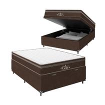 Cama Box Baú Viúva + Colchão Paris Molas Ensacadas Pocket - 66x128x188cm - Suede Marrom