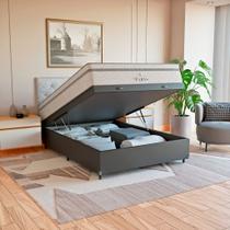 Cama Box Baú Viúva Couro Preto + Colchão Paris Molas Branco