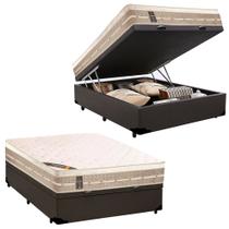 Cama Box Baú Viúva Medida Especial Sintético + Colchão Castor Molas Bonnel Premium Tecnopedic 120x203x72 Marrom