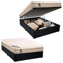 Cama Box Baú Viúva Medida Especial Sintético + Colchão Castor Molas Bonnel Premium Tecnopedic 120x203x72 Preto