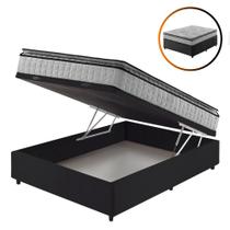Cama Box Baú Viúva Preto + Colchão Ortopedico Espuma D33 Pillow Top Hanover One 128x188x64cm