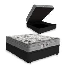 Cama Box Baú Viúva Tecido Sintético Preto Com Colchão de Molas Ensacadas Evolution - Probel - 72x128x188