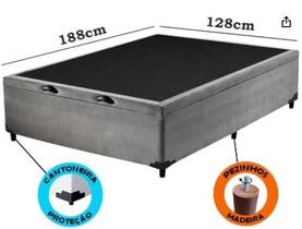 Cama Box Baú Viúvão Blindado Suede Cinza Com 128Cm de Largura Cama Box Baú Viúvão Blindado Suede Cinza Com 128Cm de Largura