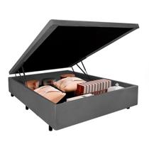 Cama Box Baú Viúvo 128x188x42cm Suede Cinza com Pistão a Gás Cama Box Baú Viúvo 128x188x42cm Suede Cinza com Pistão a Gás